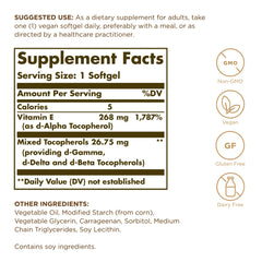 Solgar Vitamin E ingredients panel
