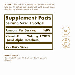 Close-up of Solgar Vitamin E 268 mg softgels