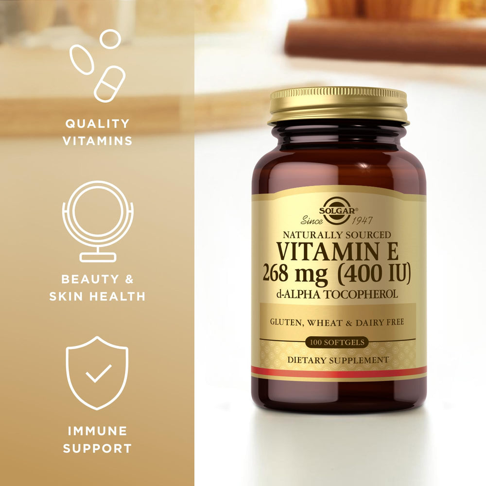 Solgar Vitamin E label featuring d-Alpha Tocopherol