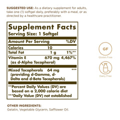 Close-up of Solgar Vitamin E 670 mg (1000 IU) softgels