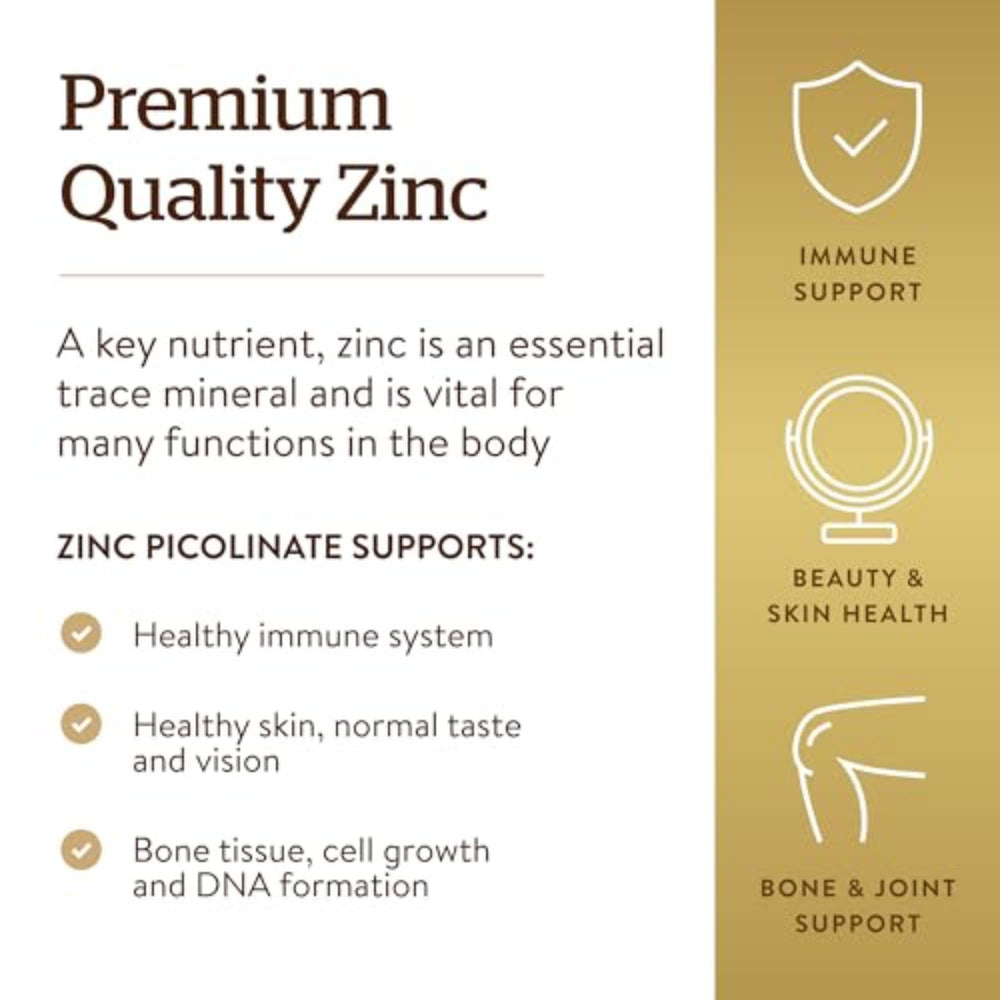 Solgar Zinc Picolinate 22 mg 100 Tablets label