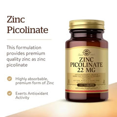 Solgar Zinc Picolinate 22 mg 100 Tablets packaging/pack shot
