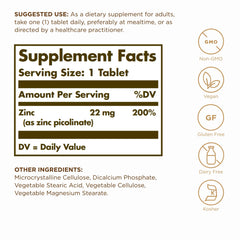 Close-up of Solgar Zinc Picolinate 22 mg tablets