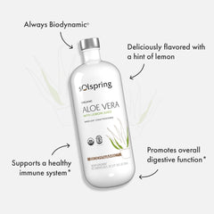 Label showing certifications and nutrition for Solspring Aloe Vera juice with lemon, 700 mL
