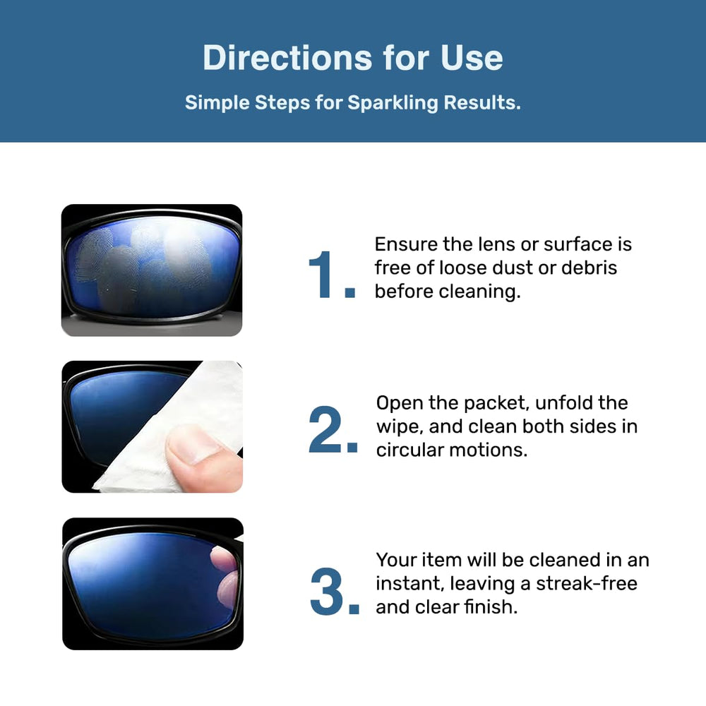 Wipes safe on coated lenses and suitable for multiple surfaces