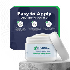 Label close-up of Sombra Hemp Massage Crème