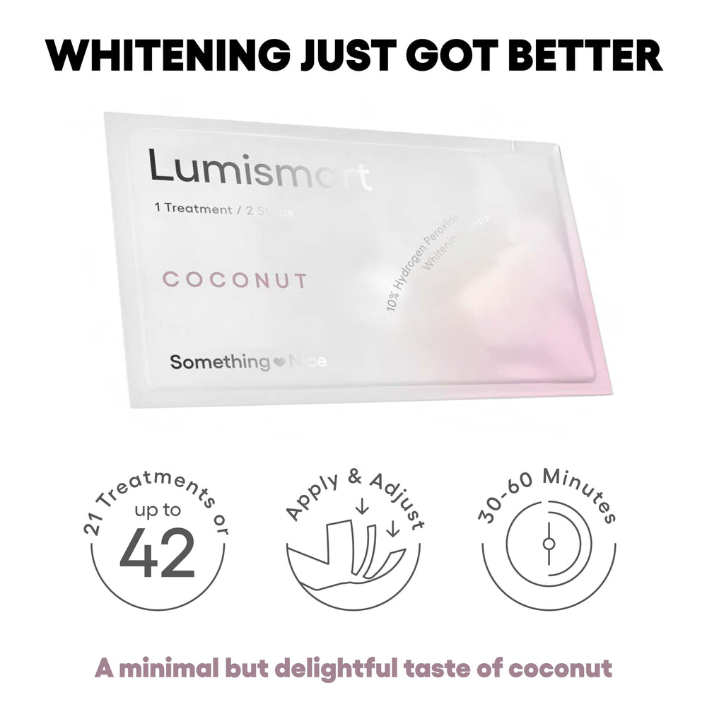 Open box showing whitening strips for coconut flavor