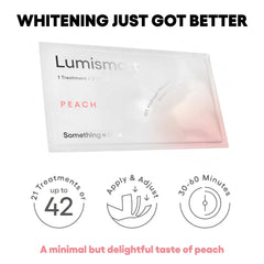 Peach whitening strip being applied to teeth