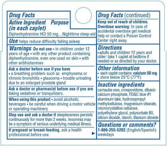 Back label of Sominex Nighttime Sleep-Aid Caplets with directions
