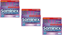 Front view of Sominex Nighttime Sleep-Aid Caplets pack