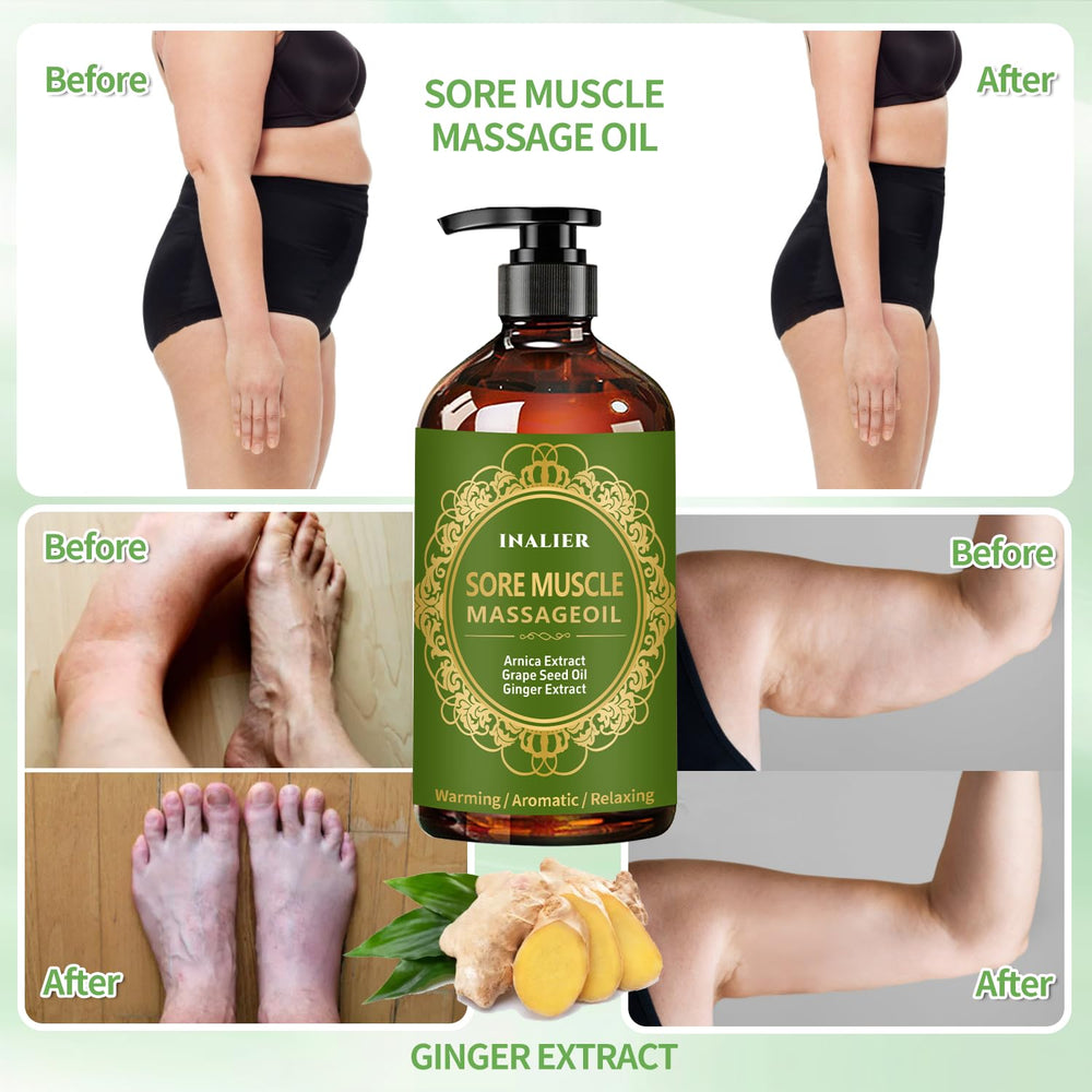 Sore muscle relief massage oil with arnica and ginger