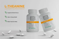 Packaging showing ingredients and supplement facts for SOS L-Theanine