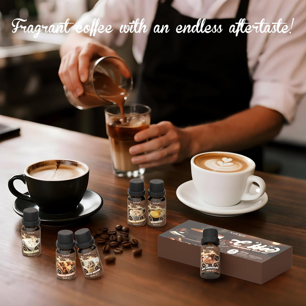 Diffuser with coffee fragrance oils and aroma diffuser setup