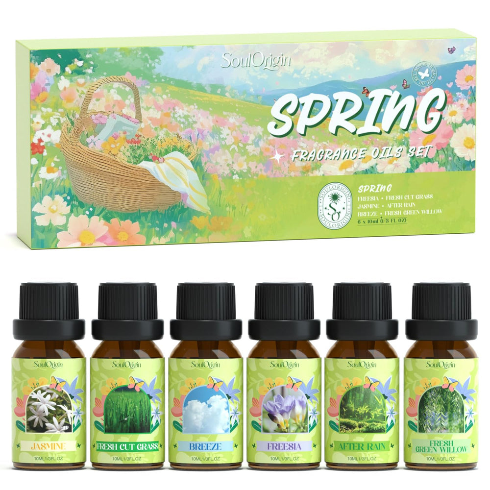 Soulorigin Spring Fragrance Oils Set packaging and bottle display