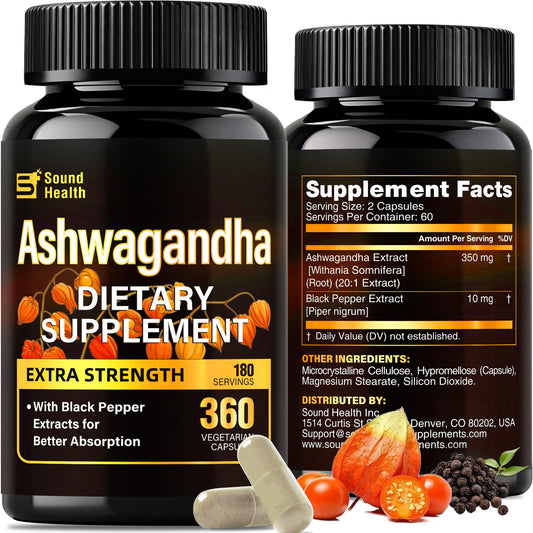 Bottle of SoundHealth Ashwagandha Capsules showing 7000mg per serving