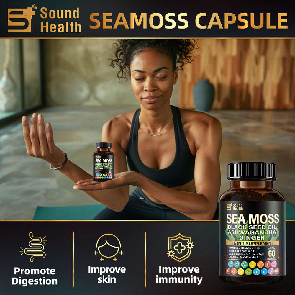 Raw Irish Sea Moss powder and Black Seed Oil capsules