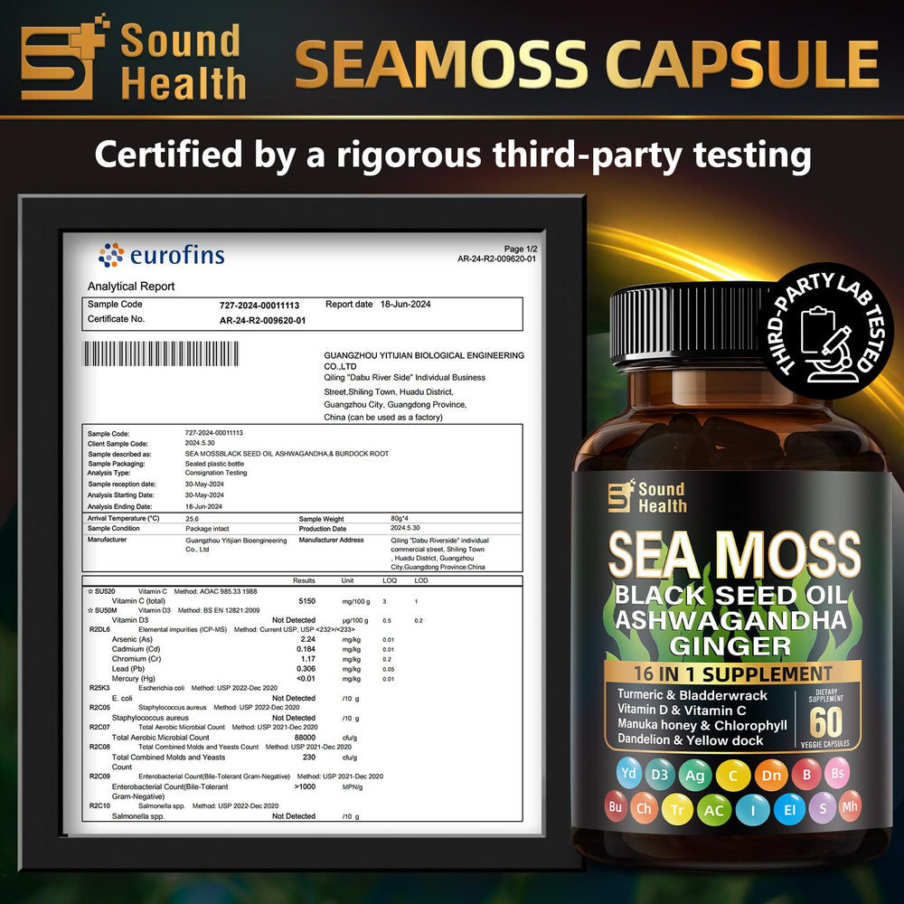 SoundHealth Sea Moss Capsules pack shot with label