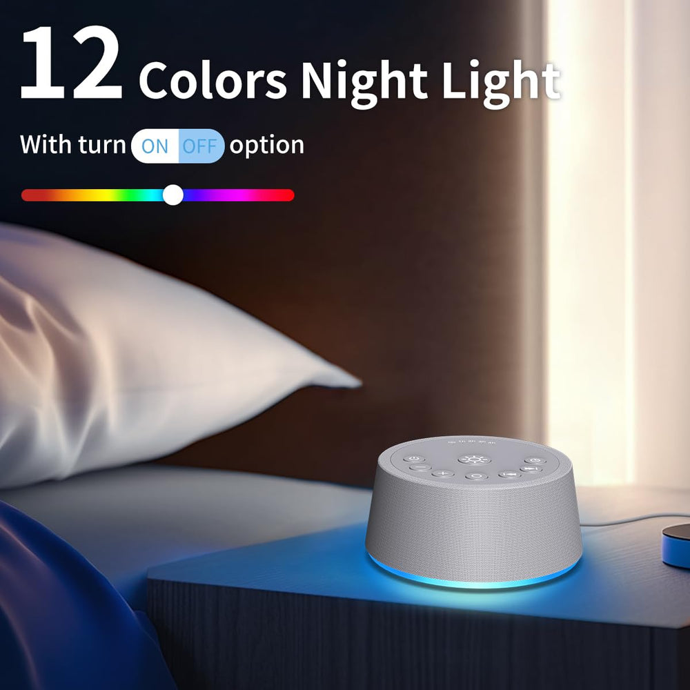 SoundLegend Sleep White Noise Machine 12-color night light creates ambient reading or soothing moods.