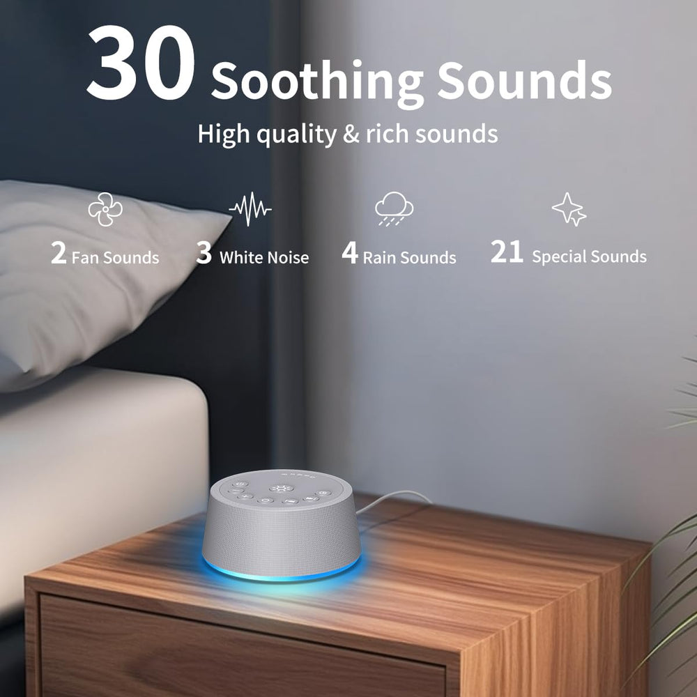 SoundLegend Sleep White Noise Machine with 30 soothing sounds for varied sleep environments.