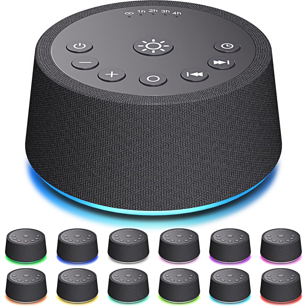 SoundLegend white noise sleep machine front view showing compact bedside design for calm environments