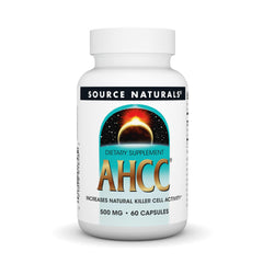 Bottle front view of Source Naturals AHCC 500mg 60 capsules