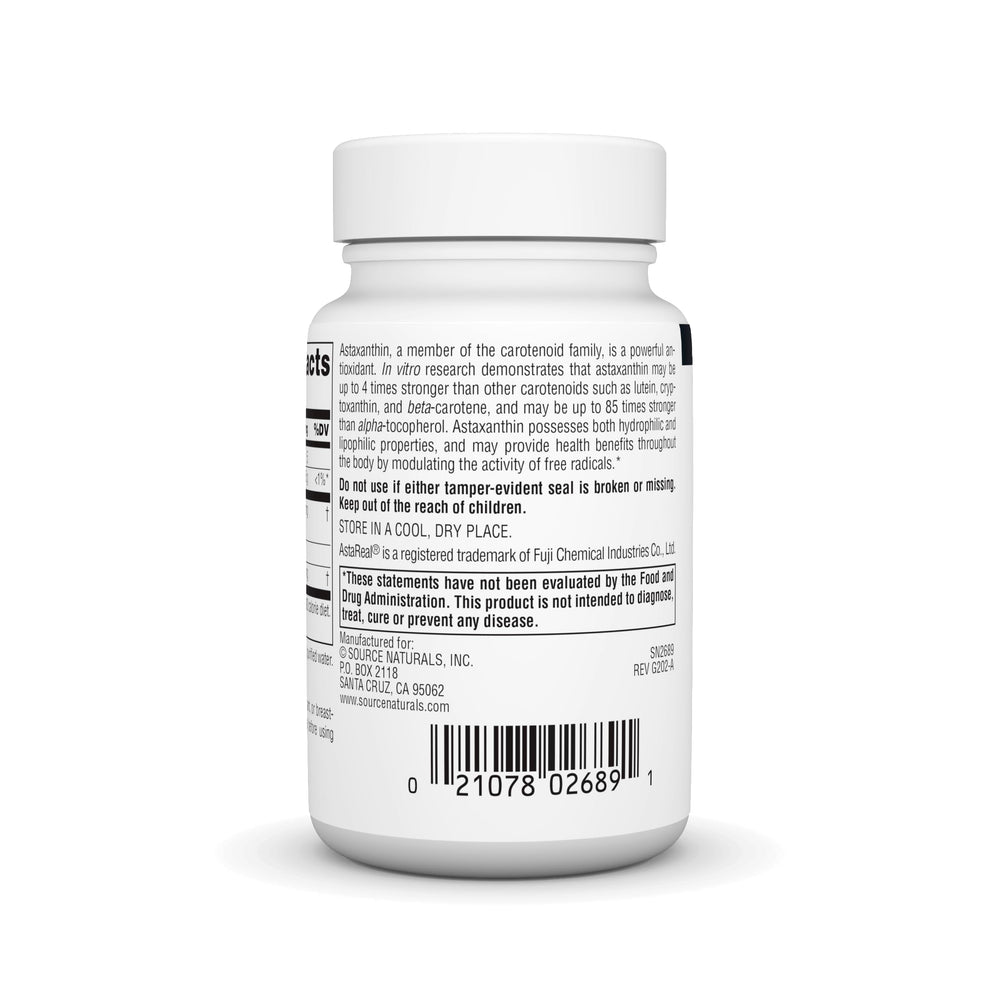 Astaxanthin bottle label showing 12 mg per softgel