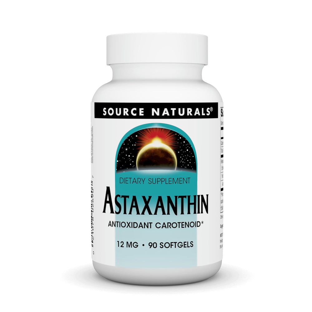 Bottle of Source Naturals Astaxanthin 12mg 90-softgel capsules