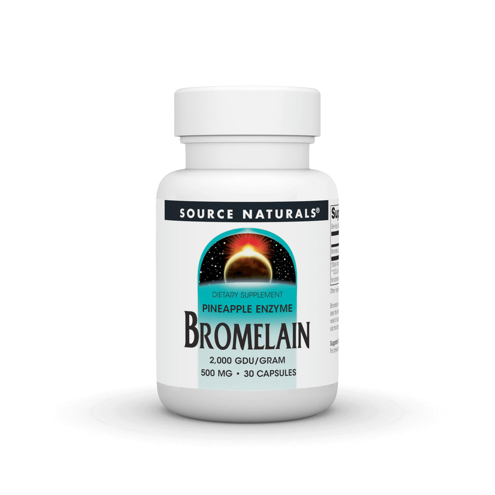 Bottle of Source Naturals Pineapple Enzyme Bromelain 2,000 GDU/g 500mg 30 capsules