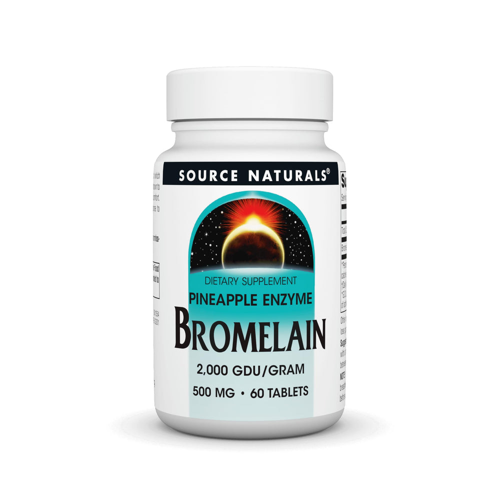 Source Naturals Bromelain bottle with 60 tablets, pineapple enzyme, 2000 GDU/Gram