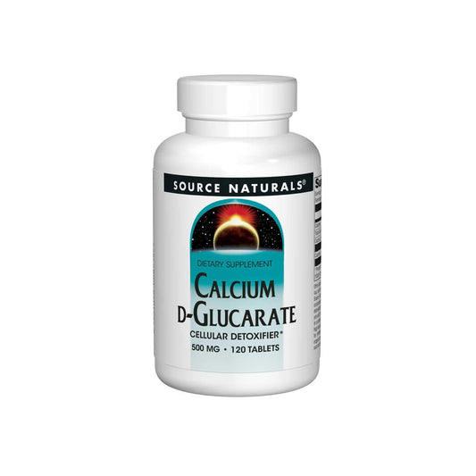 Bottle with Source Naturals Calcium D-Glucarate 500 mg label