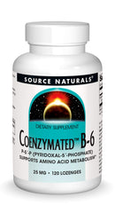 Front view of Source Naturals Coenzymated B-6 lozenges bottle with 120-count