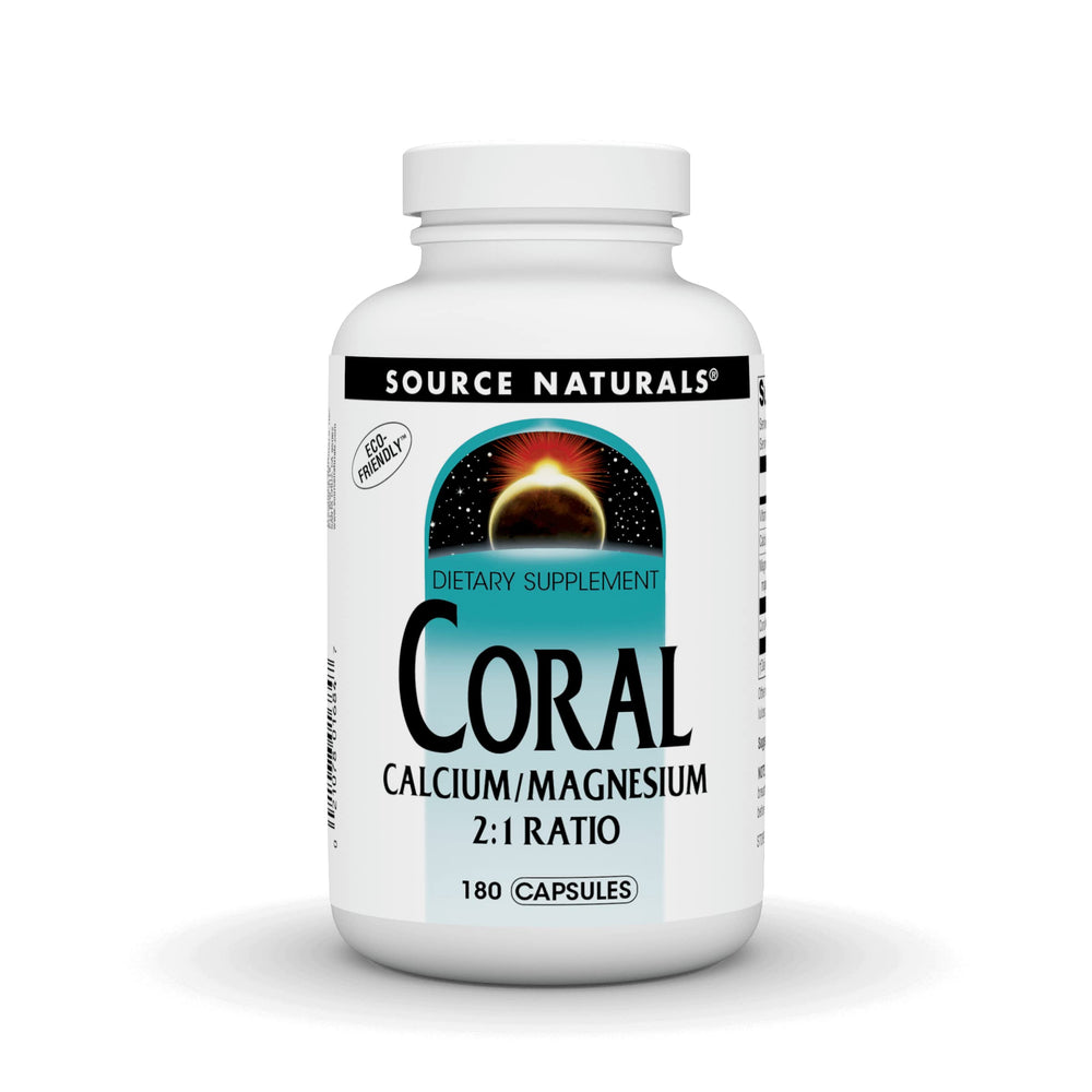 Bottle of Source Naturals Coral Calcium/Magnesium 2:1 ratio 180 capsules
