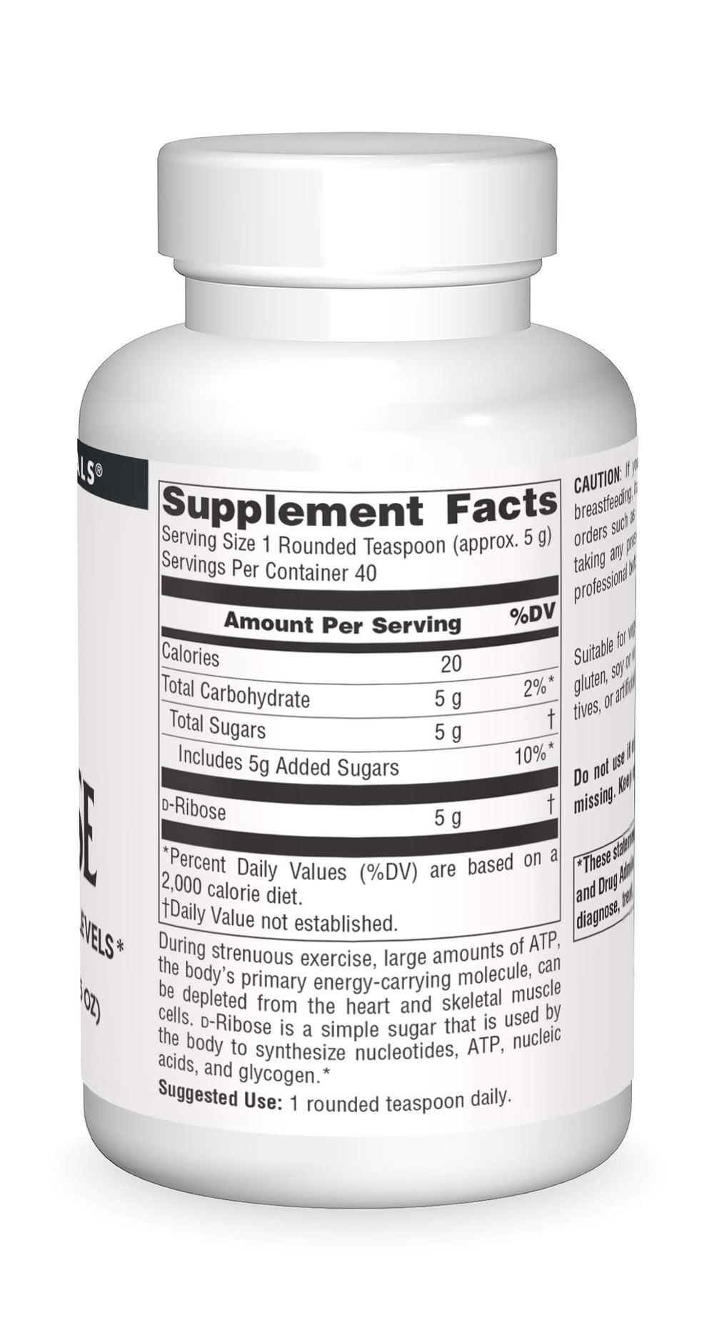 Label highlights D-Ribose benefits and usage