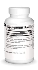 Back label of Source Naturals DMAE bottle showing supplement facts