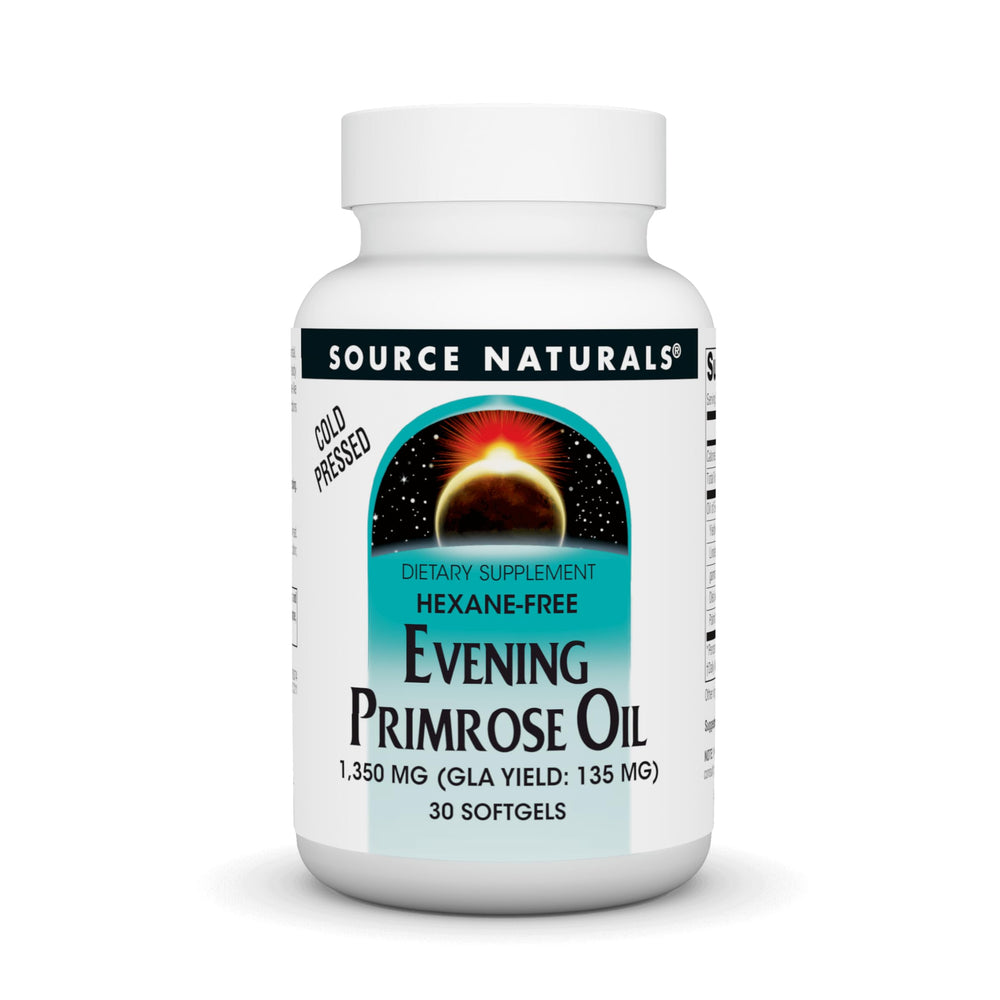 Bottle of Source Naturals Evening Primrose Oil hexane-free 1350 mg, 30 softgels