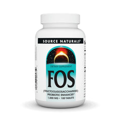 Bottle of Source Naturals FOS 1000 mg fructooligosaccharides probiotic enhancer
