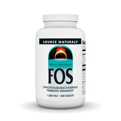 Bottle label: Source Naturals FOS 1000 mg Fructooligosaccharides Probiotic Enhancer