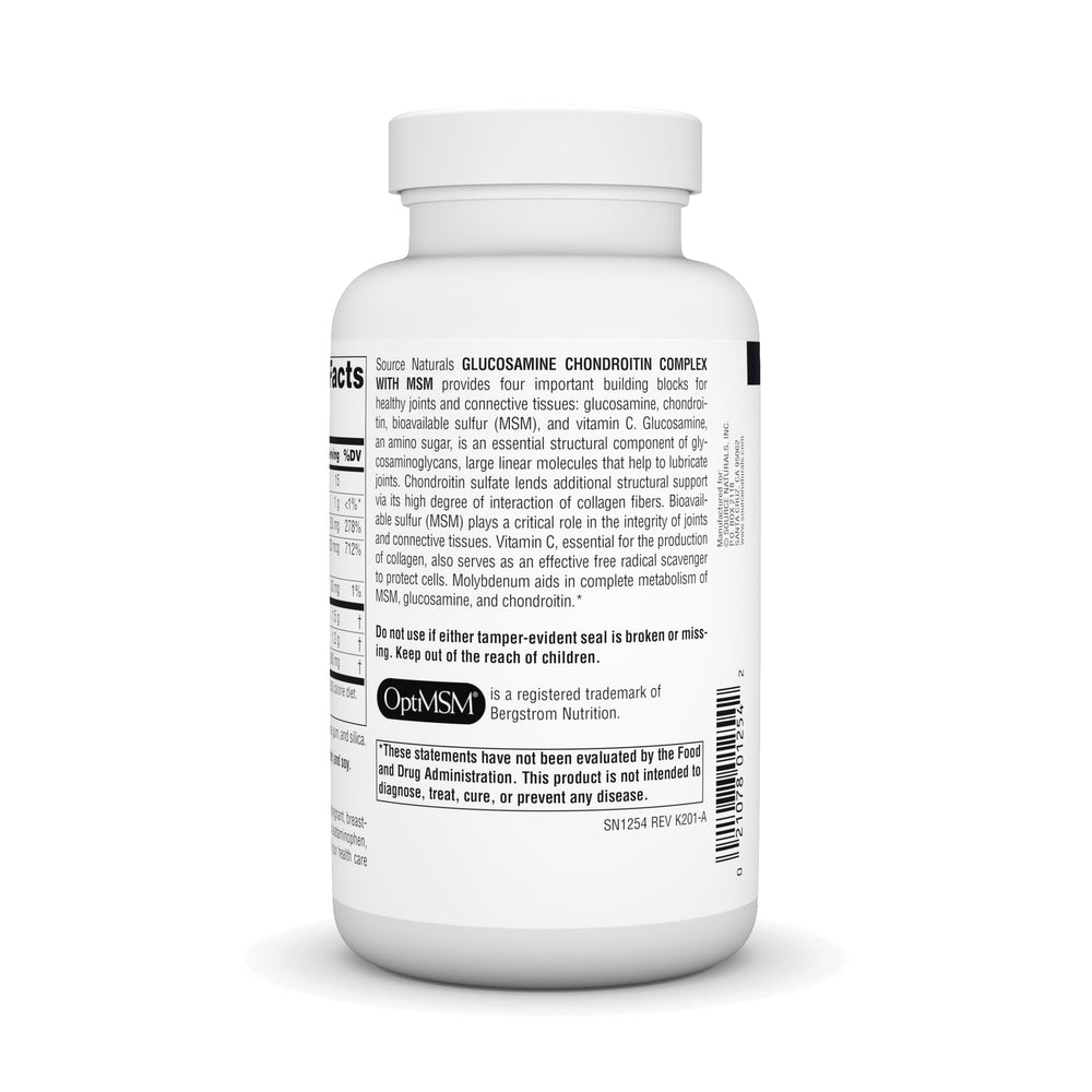 Supplement facts panel for Source Naturals Glucosamine Chondroitin Complex with MSM