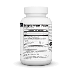 Close-up of Hyaluronic Acid supplement bottle label highlighting BioCell Collagen