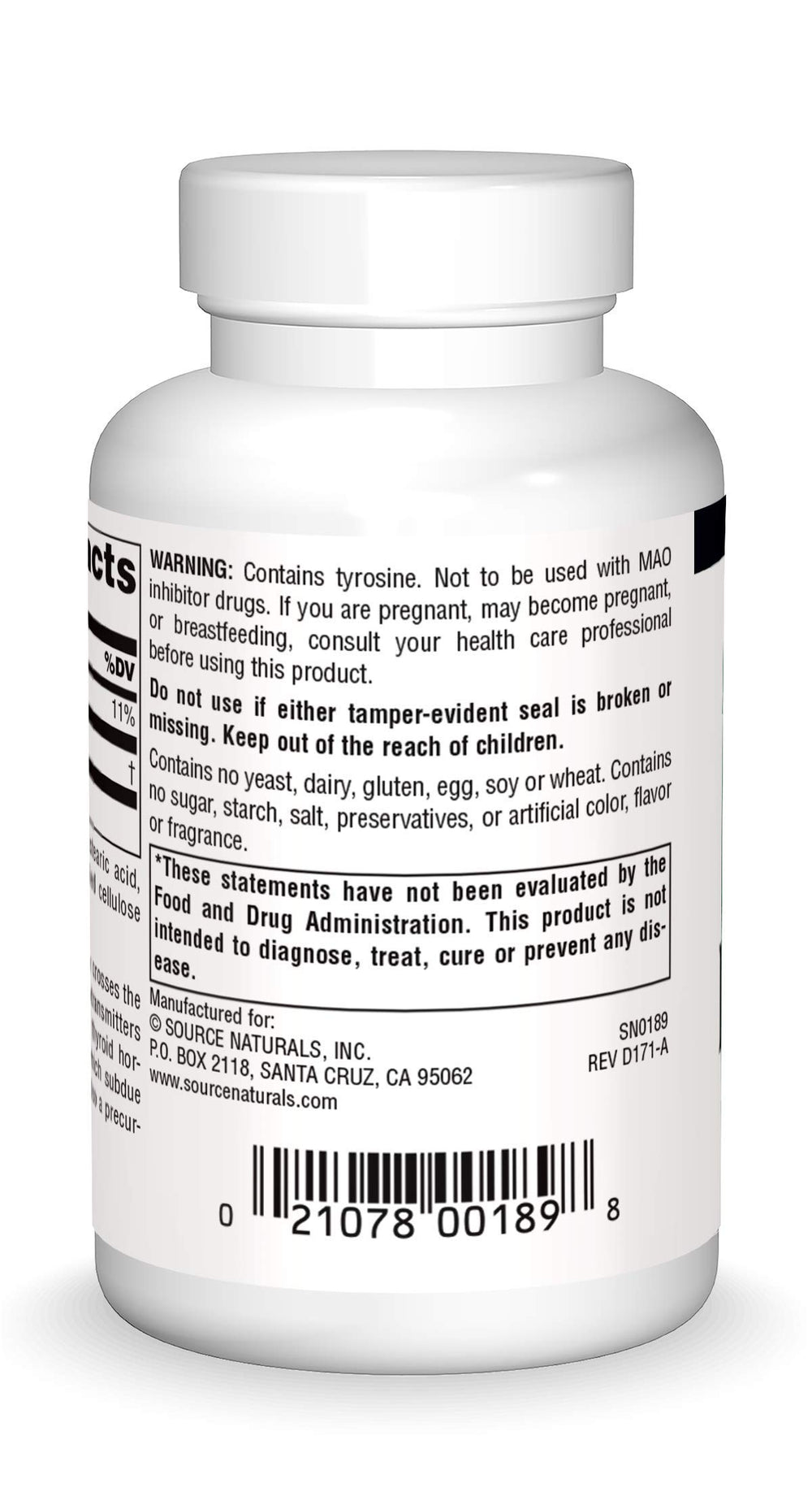 Bottle of Source Naturals L-Tyrosine 50 tablets