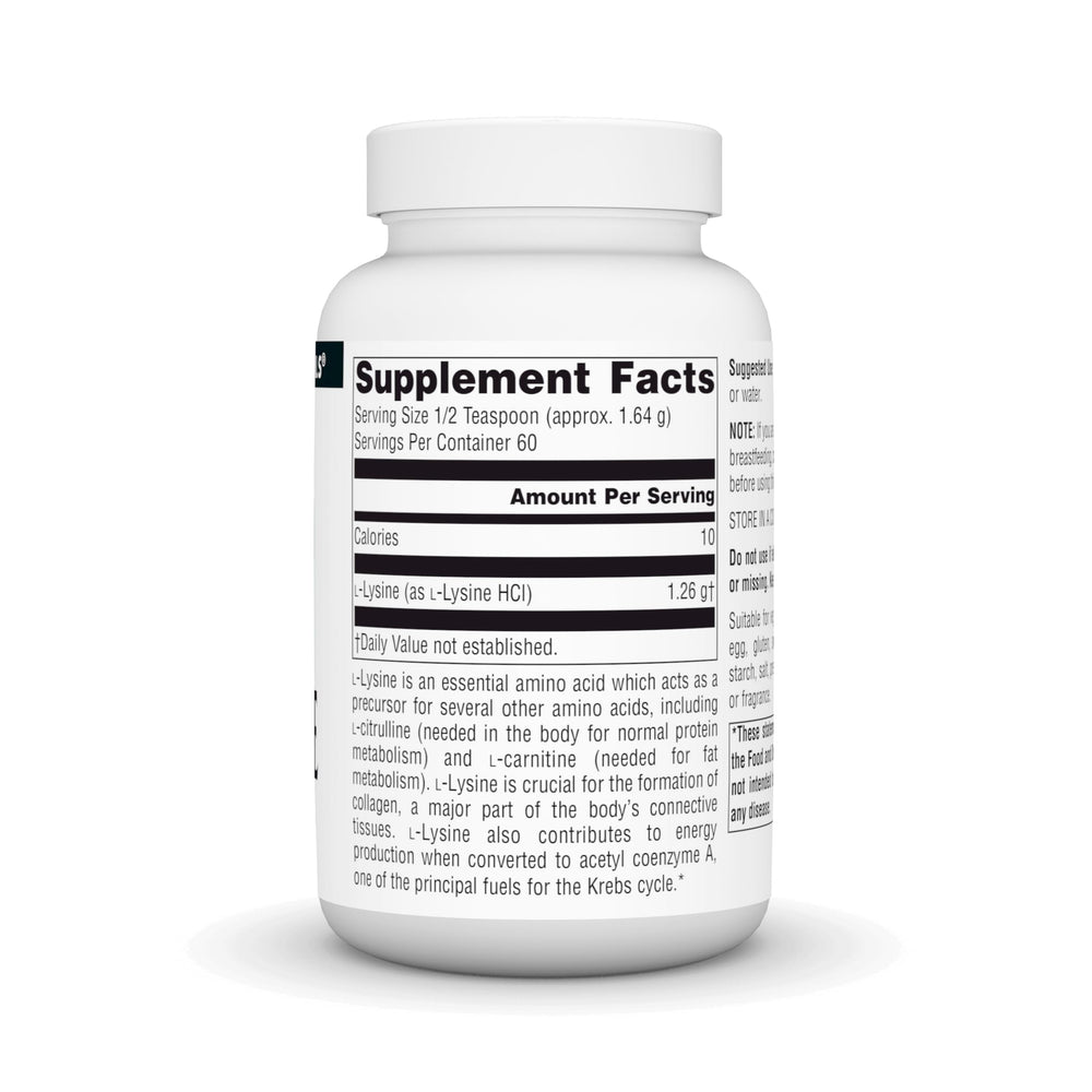 Label for Source Naturals L-Lysine Free-Form Powder