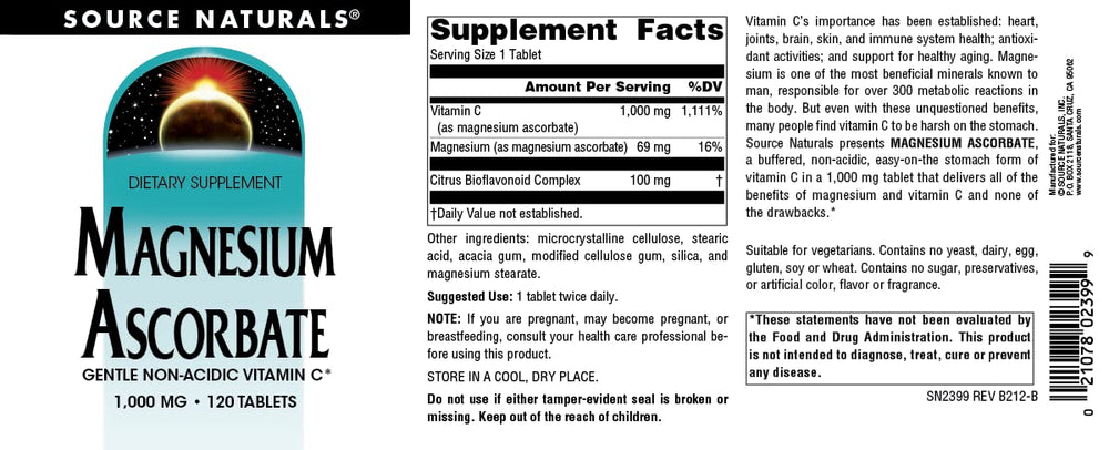 Packaging highlighting non-acidic, pH neutral vitamin C