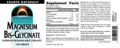 Nutrition facts panel for Source Naturals Magnesium Bis-Glycinate