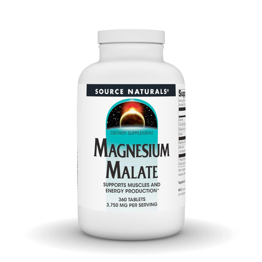 Bottle of Source Naturals Magnesium Malate 3750 mg per serving with 360 tablets