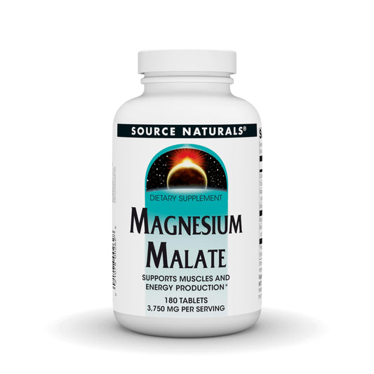 Source Naturals Magnesium Malate bottle with 180 tablets