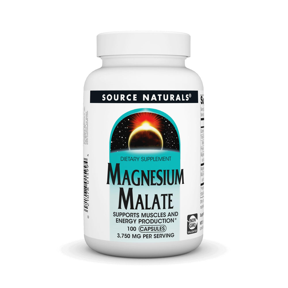 Source Naturals Magnesium Malate bottle label showing 3750 mg per serving