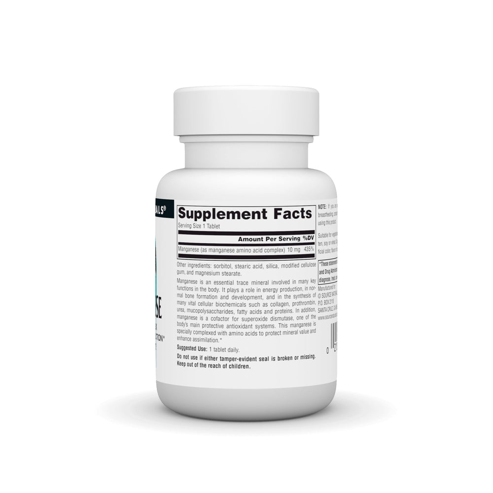 Close-up of manganese tablets from Source Naturals supplement