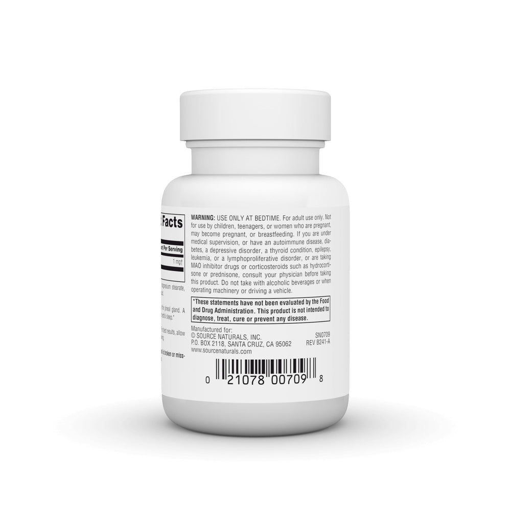 Ingredients panel for Source Naturals Melatonin 1 mg 100 peppermint lozenges