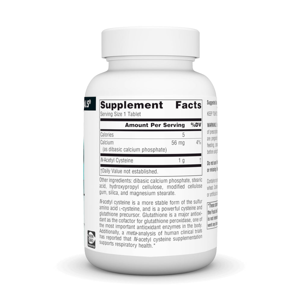 Product label for Source Naturals N-Acetyl Cysteine 1000 mg 60 tablets