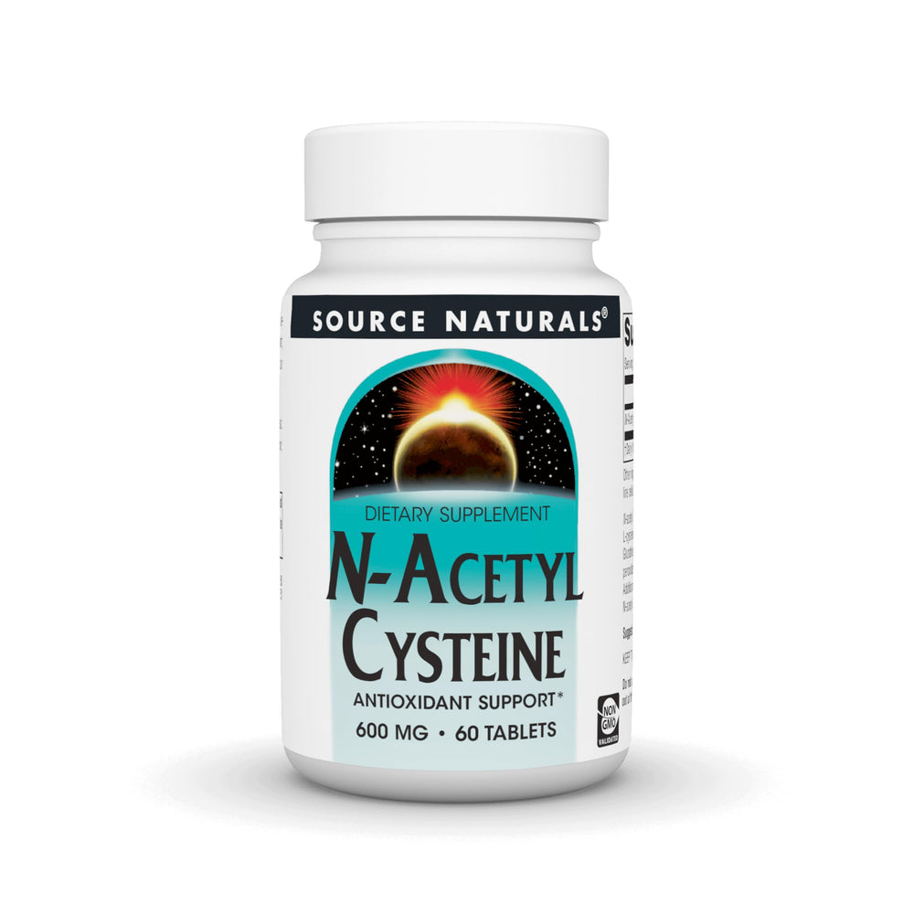 Bottle of Source Naturals N-Acetyl Cysteine 600 mg dietary supplement with 60 tablets